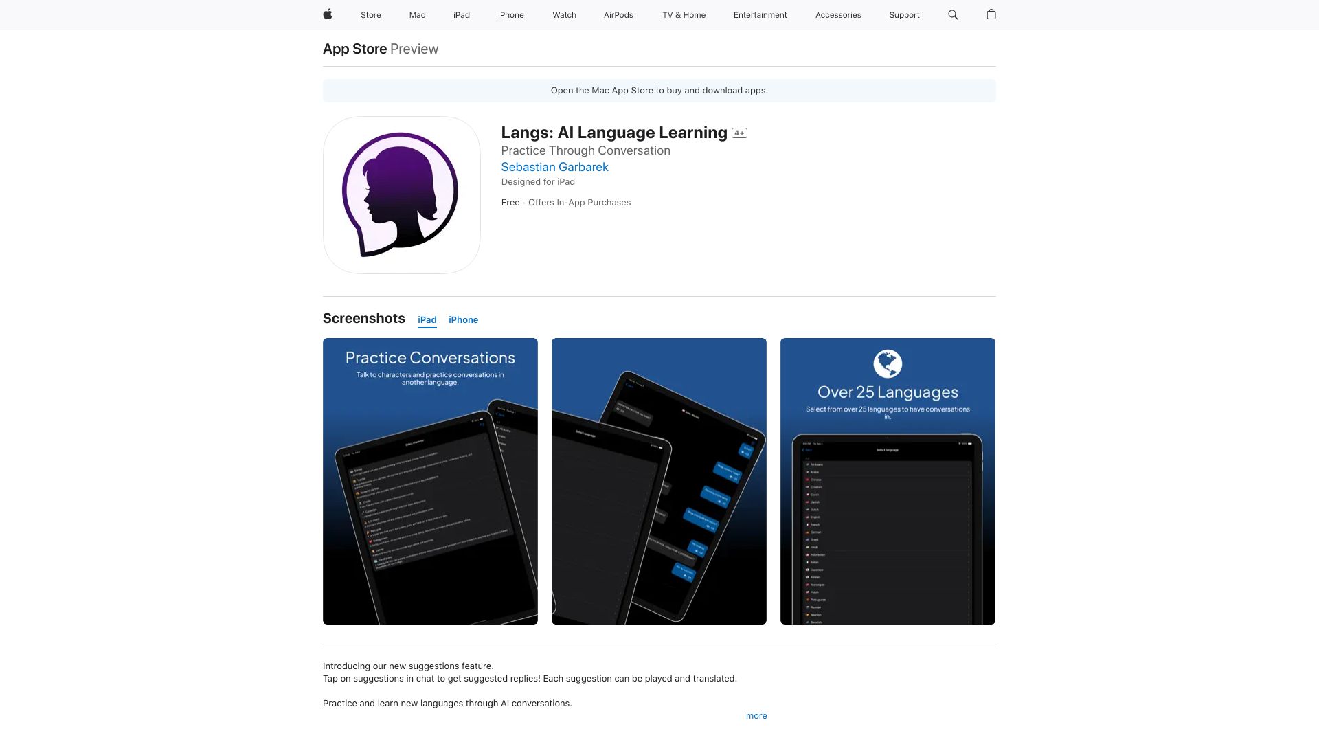 https://apps.apple.com/us/app/langs-ai-language-learning/id1668639533